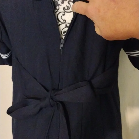 Vintage 80's 90's J.B.S. LTD Navy Blue Sailor Inspired Midi Dress USA Made - Picture 6 of 14